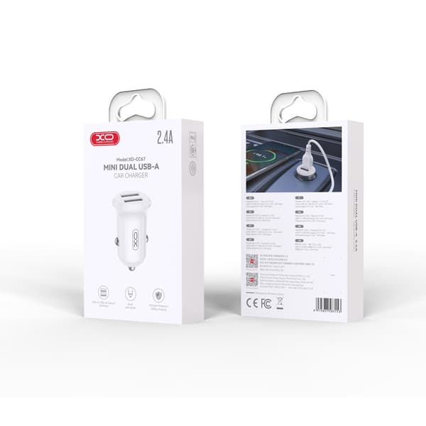 XO billaddare CC67 12W 2x USB vit vit