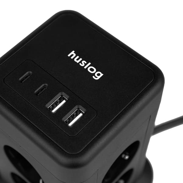 Huslog Vertikal Förlängningssladd med USB