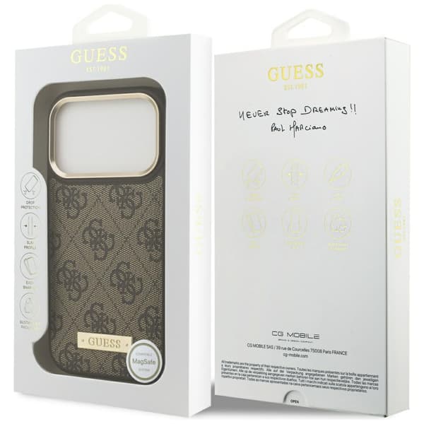 Guess 4G Logo Plate MagSafe fodral för iPhone 17 Pro brun brun