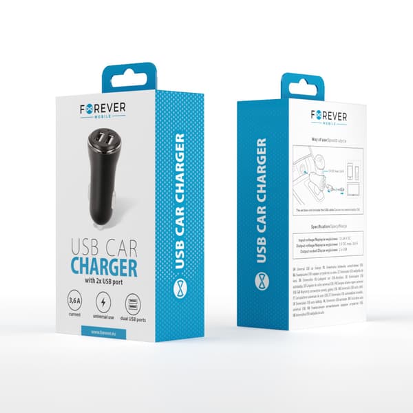 Forever CC-03 billaddare 2x USB 3,6A svart svart