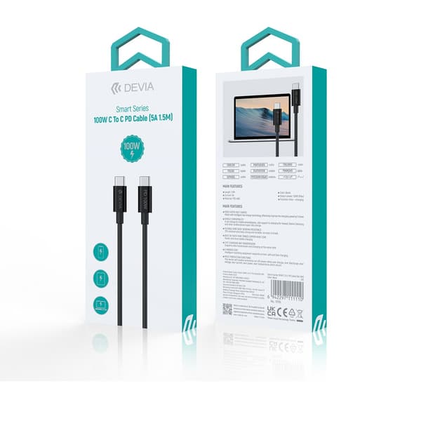 Devia kabel Smart EC317 PD USB-C - USB-C 1,5 m 100W 5A svart svart