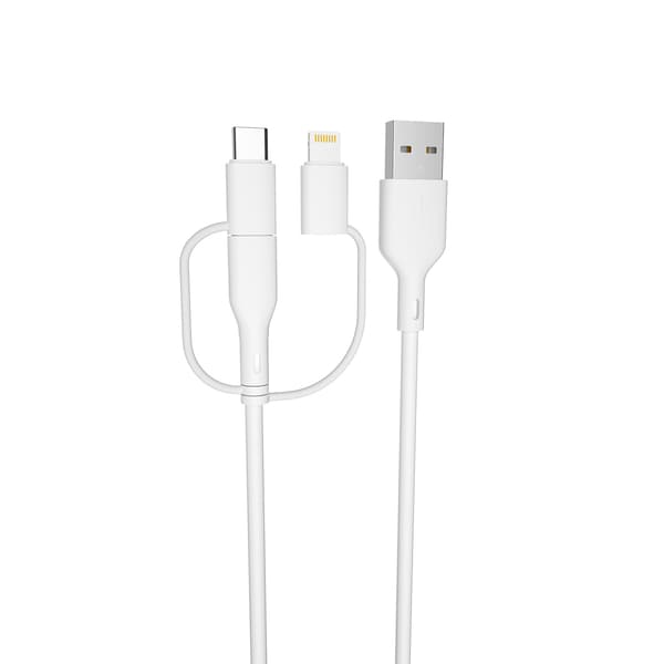 Forever återvinningskabel 3i1 1,5m 2,4A USB-A -USB-C+ microUSB + Lightning KR3W1-00 vit
