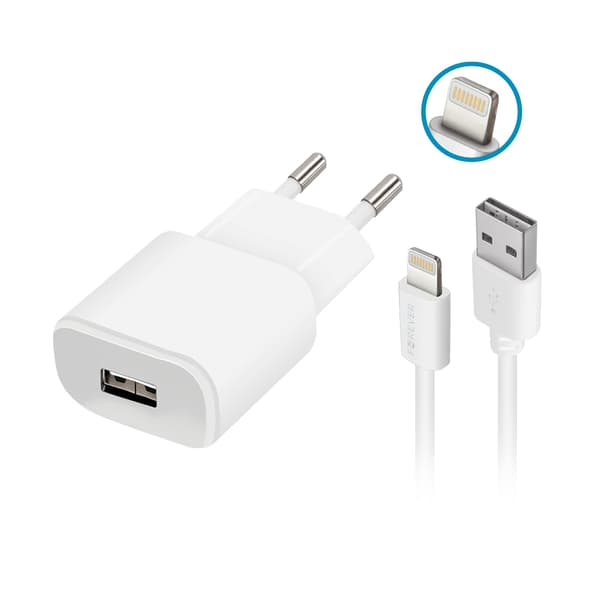 Forever TC-01 laddare 1x USB 1A vit + Lightning-kabel