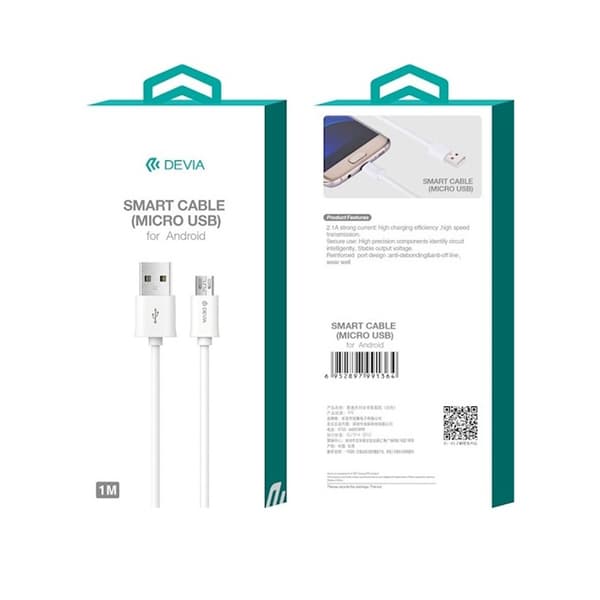 Devia-kabel Smart EC081 USB - MicroUSB 1,0 m 2,1A vit vit