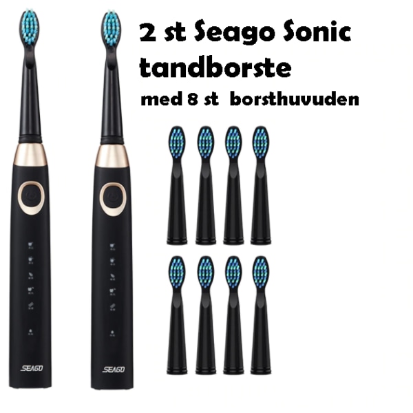 2 st Seago Sonic Electric tandborste med 8 borsthuvuden