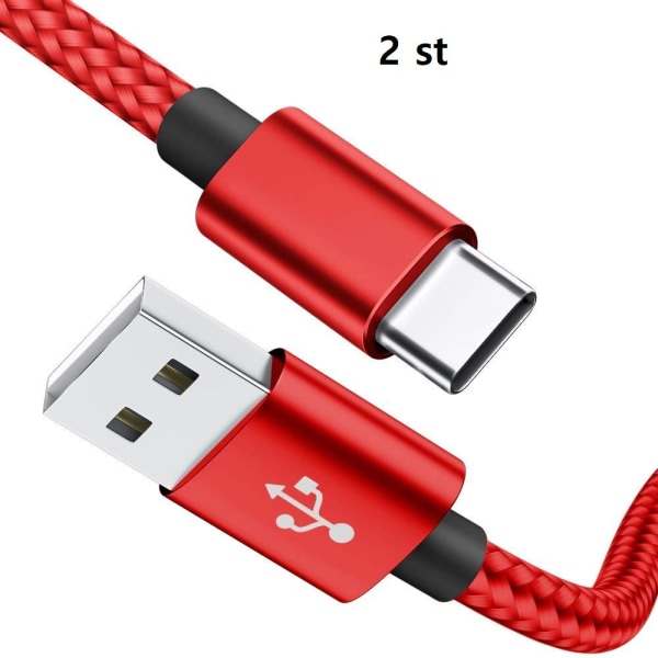 2 st 2m top kvalitet USB-C röd Red