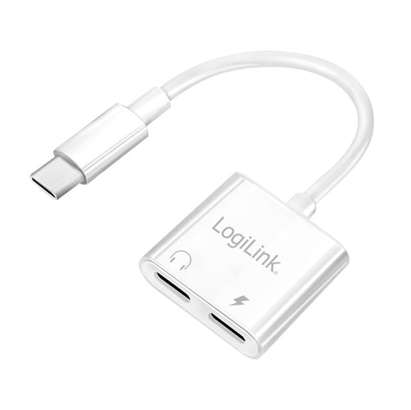 LogiLink 2-i-1 USB-C ljudadapter 60W vit