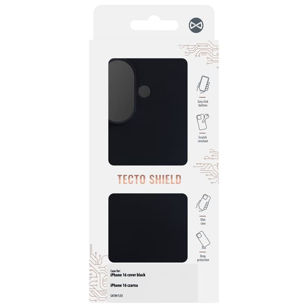 Satin Flex iPhone 16 skal svart