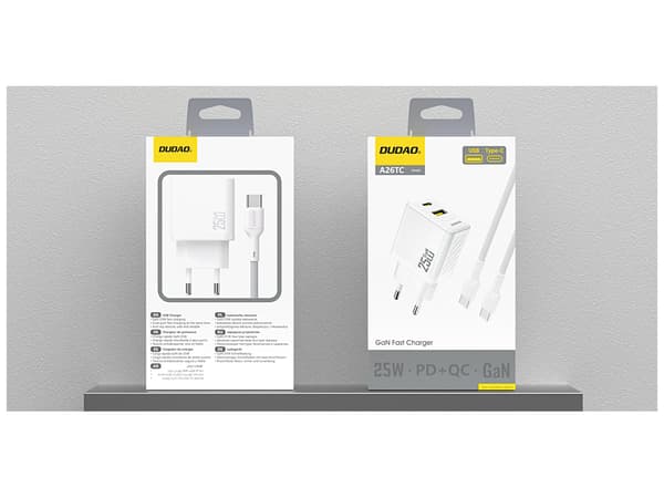 Dudao A26TCEU Adapter 25Watt 1xUSB-C 1xUSB-A (1m USB-C till USB-C ingår) vit vit