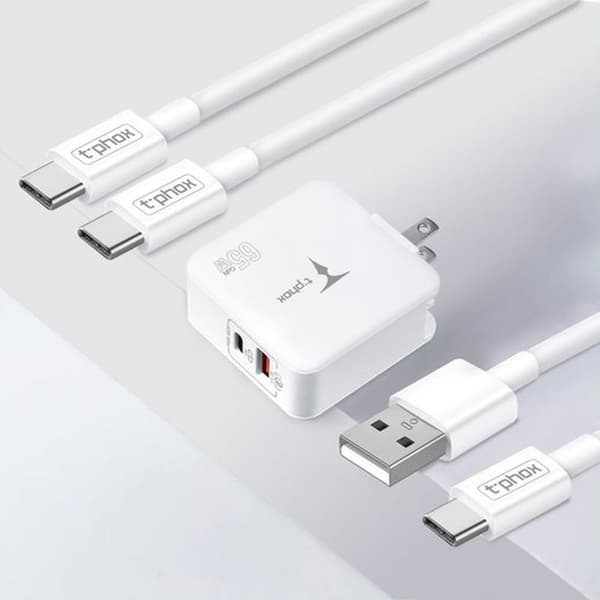 VÄGGLADDARE T-PHOX MEGA T-PP09 GAN PD 65W USB/USB-C VIT