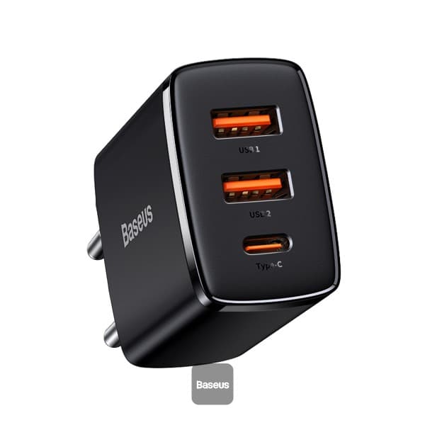 Baseus Compact Strömforsyningsadapter 30Watt 1xUSB-C + 2xUSB