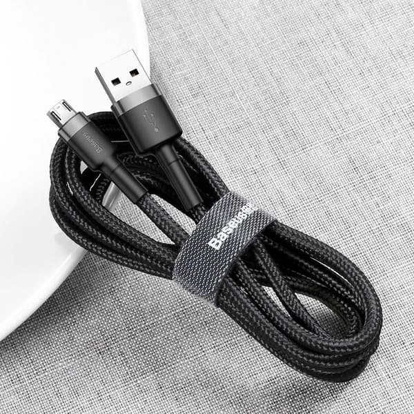 Baseus USB-A to Micro-USB Cable 0.5m 2.4A - Black, Durable Nylon Braid