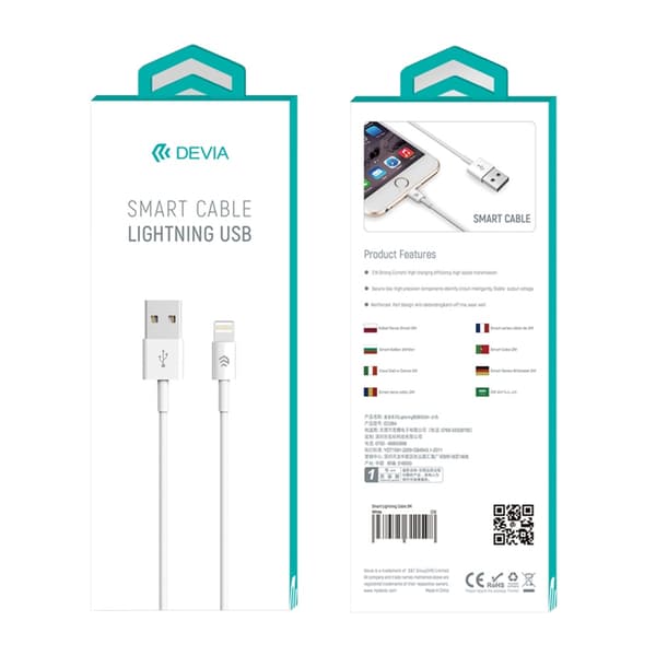 Devia-kabel Smart EC080 USB - Lightning 1,0 m 2,1A vit vit