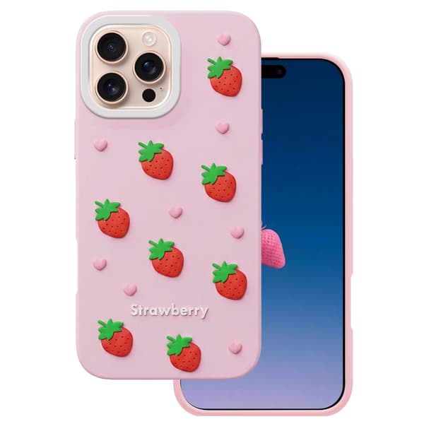 Jordgubbsfodral för iPhone 16 Pro 6,3\" rosa