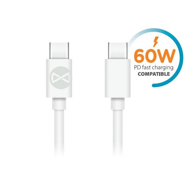 Forever-kabel USB-C - USB-C 1,0 m 60W vit