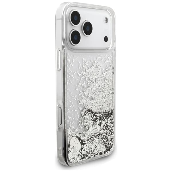 Guess Liq. Glitter Charms-fodral för iPhone 17 Pro Max silver
