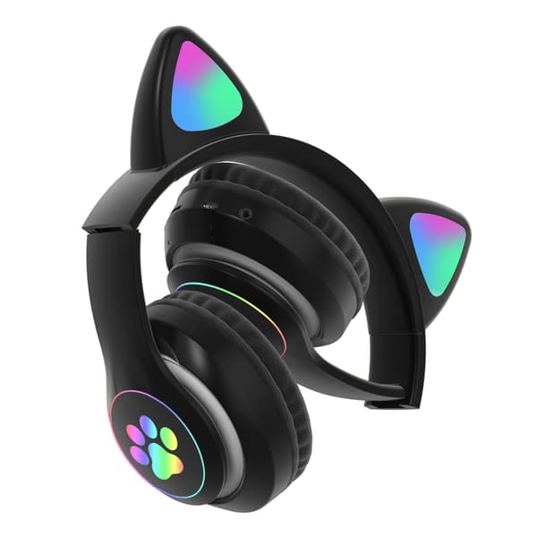 HÖRLURAR FÖR BARN BLUETOOTH LED / KATTÖRON, SVART