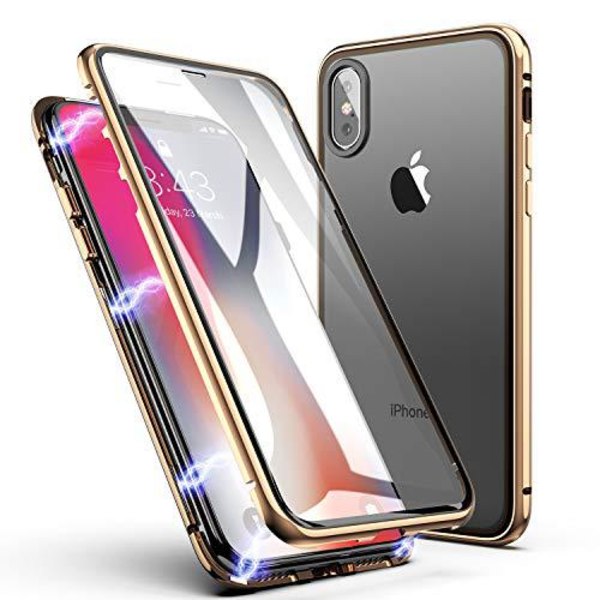 magnet fodral med härdat glas för iphone Xs max blå Blue