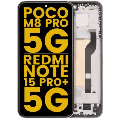 OLED-enhet med ram för Xiaomi Poco M8 Pro 5G / Redmi Note 15 Pro+ 5G (renoverad) (mockabrun)
