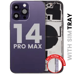 Baksida med smådelar för iPhone 14 Pro Max (EU / Global version) (Begagnad OEM-del: Klass C) (Djuplila) lila