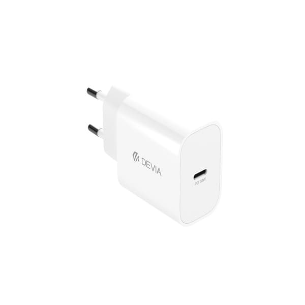 Devia väggladdare Smart PD GaN 30W 1x USB-C vit + kabel USB-C - Lightning