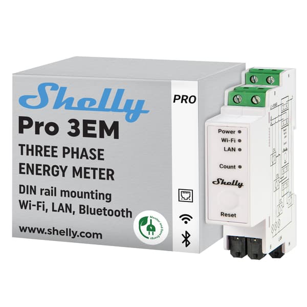Shelly Pro 3EM-120A WLAN BT LAN 400A 3-faset energimåler
