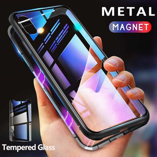 magnet fodral med härdat glas för iphone Xr guld Gold