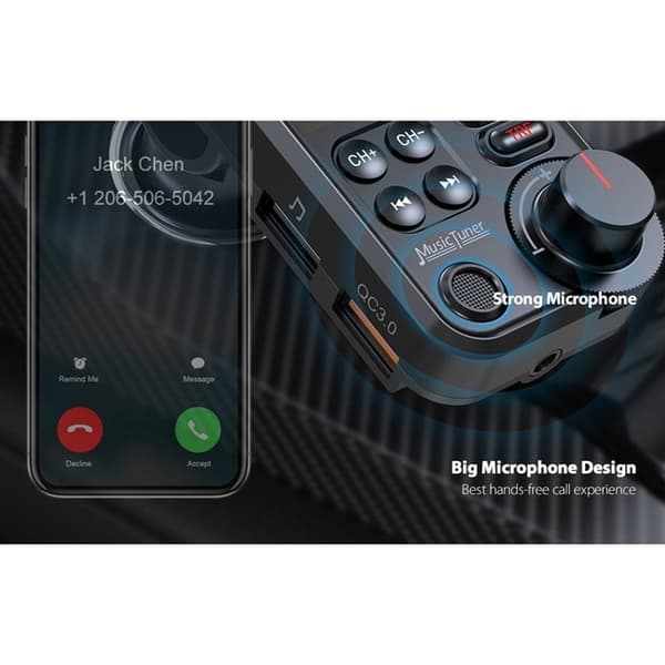 Snabb billaddare Bluetooth 5.0 FM-sändare EQ Mode