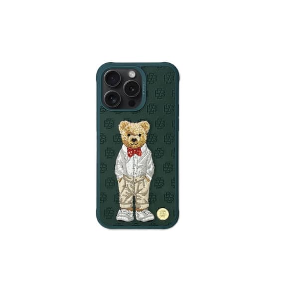 Case for iPhone 15 Pro - Zuck Bear \"Darren\" with embroidered bear, Black