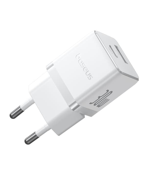 Baseus Palm Snabbladdare Väggladdare 30W USB-C USB-A EU Månvit vit