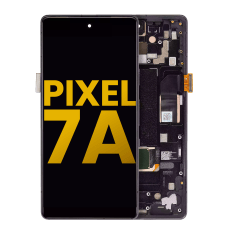 OLED-enhet med ram (med fingeravtryckssensor) för Google Pixel 7a 5G (renoverad) (kolsvart)
