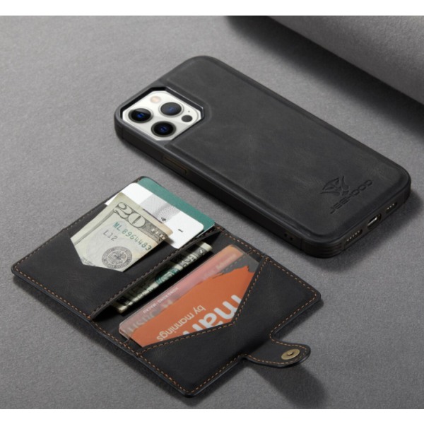 JEEHOOD 3i1vikbar plånboksfodral till iphone 12 |svart