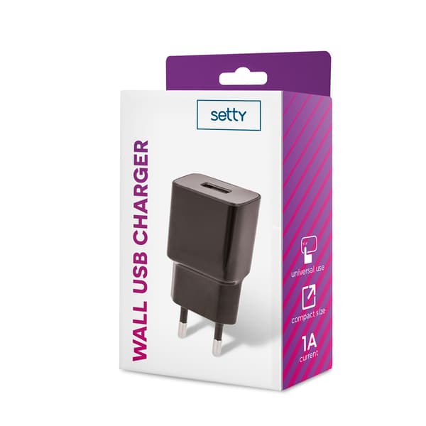 Setty laddare 1x USB 1A svart svart