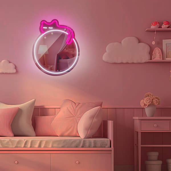 Neon MIRROR LED SOVANDE KATT vit rosa FMNE03 Forever Light
