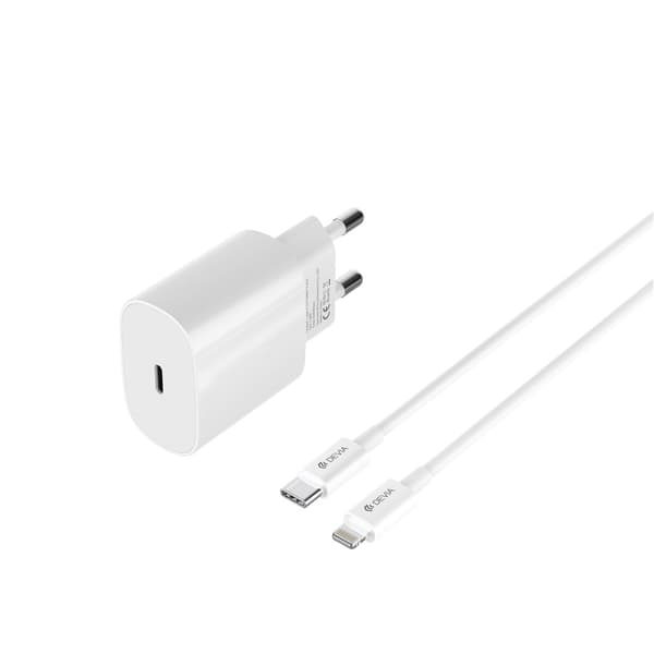 Devia väggladdare Rocket PD 20W 1x USB-C vit + kabel USB-C - Lightning