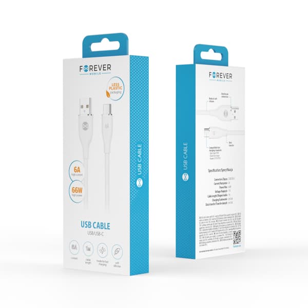 Forever kabel USB - USB-C 1,0 m 6A vit vit