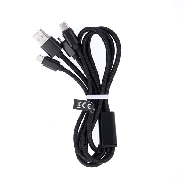 Maxlife 3i1-kabel USB - Lightning + USB-C + microUSB 1,0 m 2,1A svart nylon svart