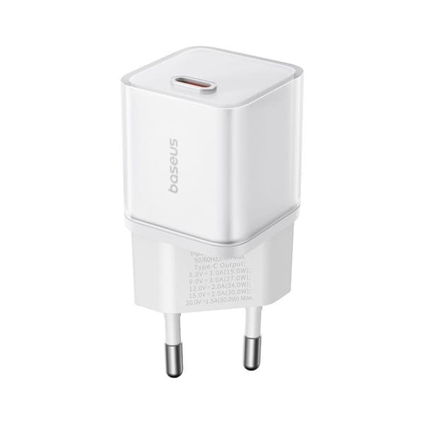 Baseus väggladdare GaN5 Mini PD 30W 1x USB-C månvitt vit