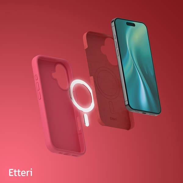 Etteri Silikon Mag skal för iPhone 16 Plus hallon