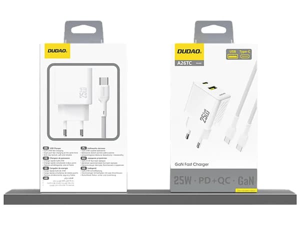 Dudao A26TEU Adapter 25Watt GaN 1xUSB-C 1xUSB-A white vit