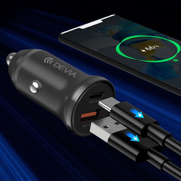 Devia billaddare Smart Mini PD QC 3 0 30W 1x USB 1x USB-C vit vit