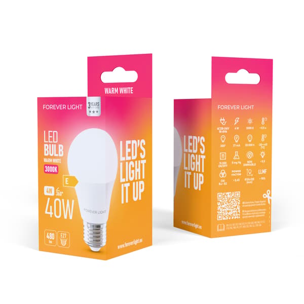 Forever Light LED-lampa E27 A55 4W 480lm 3000K klass E
