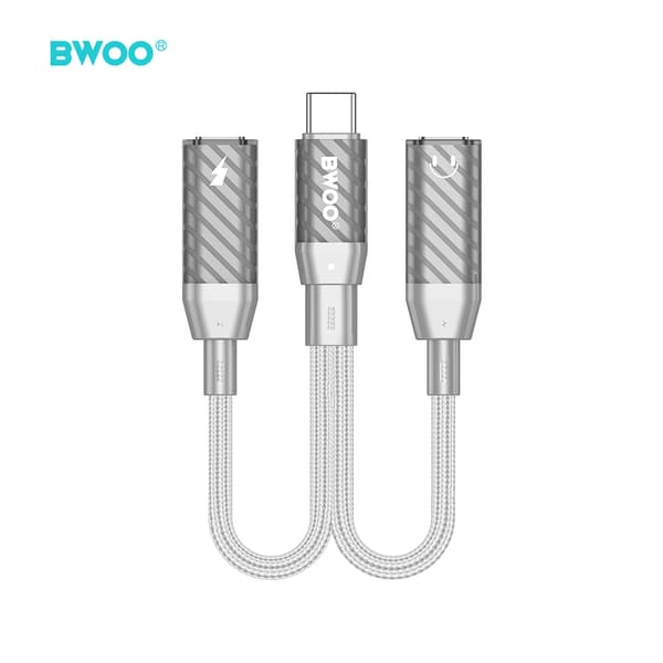 BWOO BZ68 2 i 1-adapter USB C - 2 x USB C-portar grå