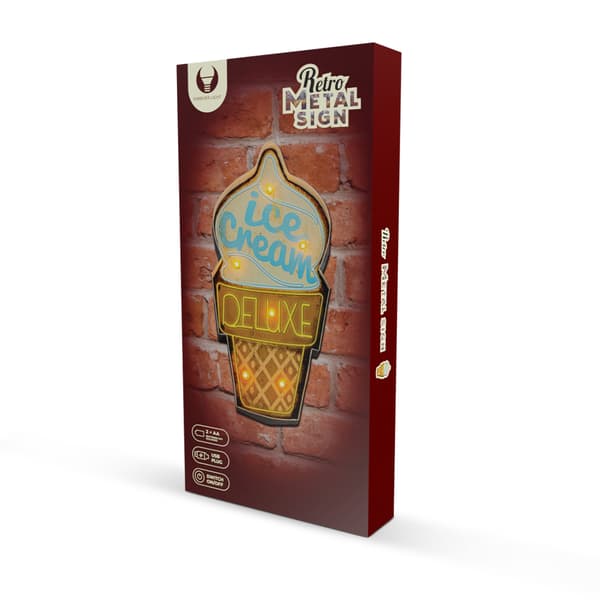 RETRO Metallskylt LED Ice Cream Forever Light vit