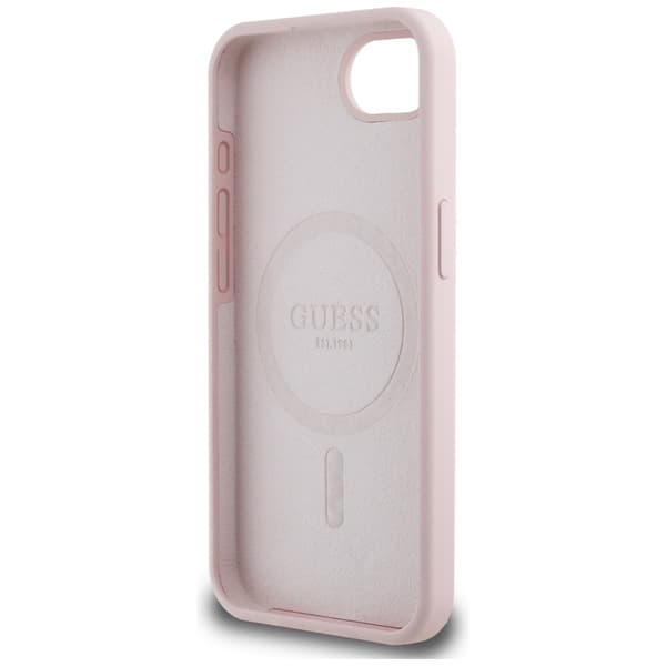 Guess HC Silikon Script Metall Logotyp Fodral för iPhone 16e Rosa