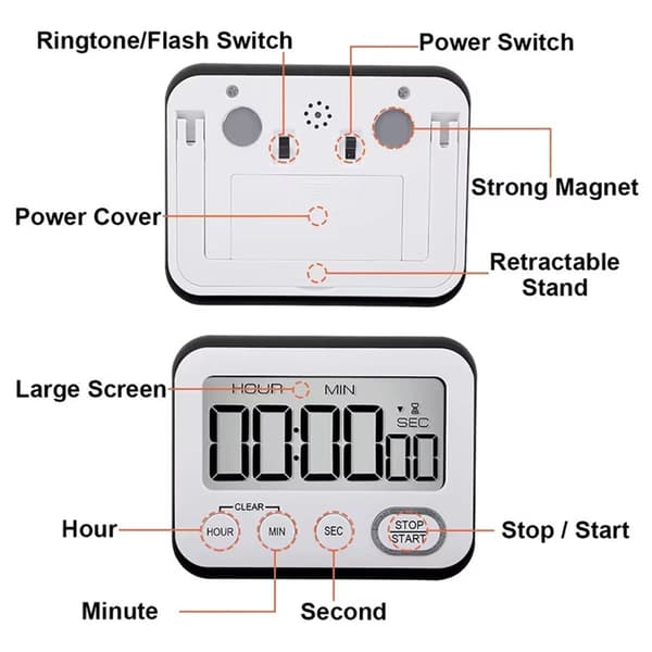 Nedtelling/Opptelling Timer Bord Magnetisk Timer for Kontor Kjøkken Digital Timer
