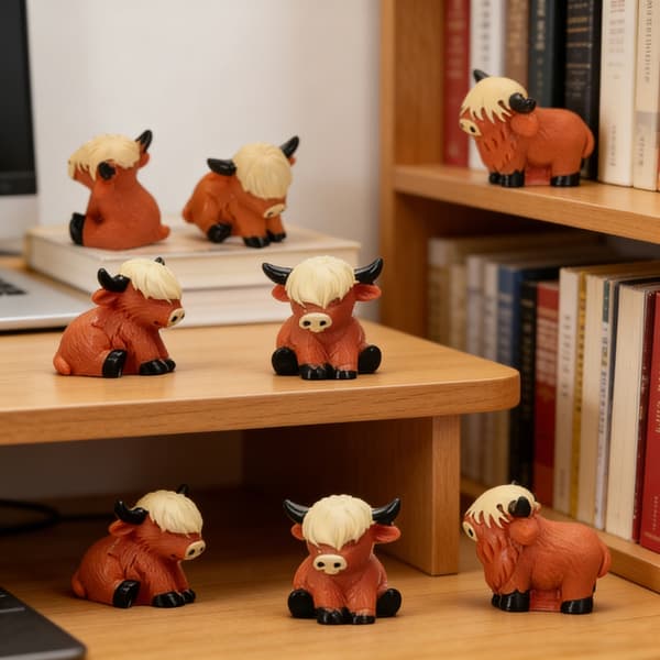 Miniature Ko-Statue Havepynt Mini Highlands Ko-Figurer Kagepynt