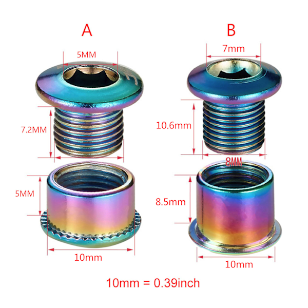 6/8mm MTB Cykelkrank Vejarms Kædebolte 4stk Cykel Kædehjulsskruer A