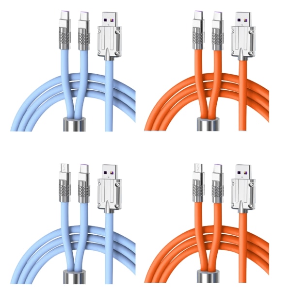 Multi Laddningskabel 2 i 1 USB till USB Typ C MicroUSB Laddningskabel Sladd Splitterkabel för telefoner Tabletter 6A 100W Orange - Android Type C