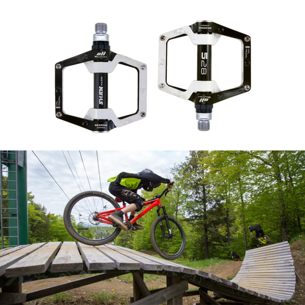 1 par väg mountainbike ultralätta halkfria platta pedaler plattform aluminiumlegering CNC-lagerpedal för MTB-cykel Black red